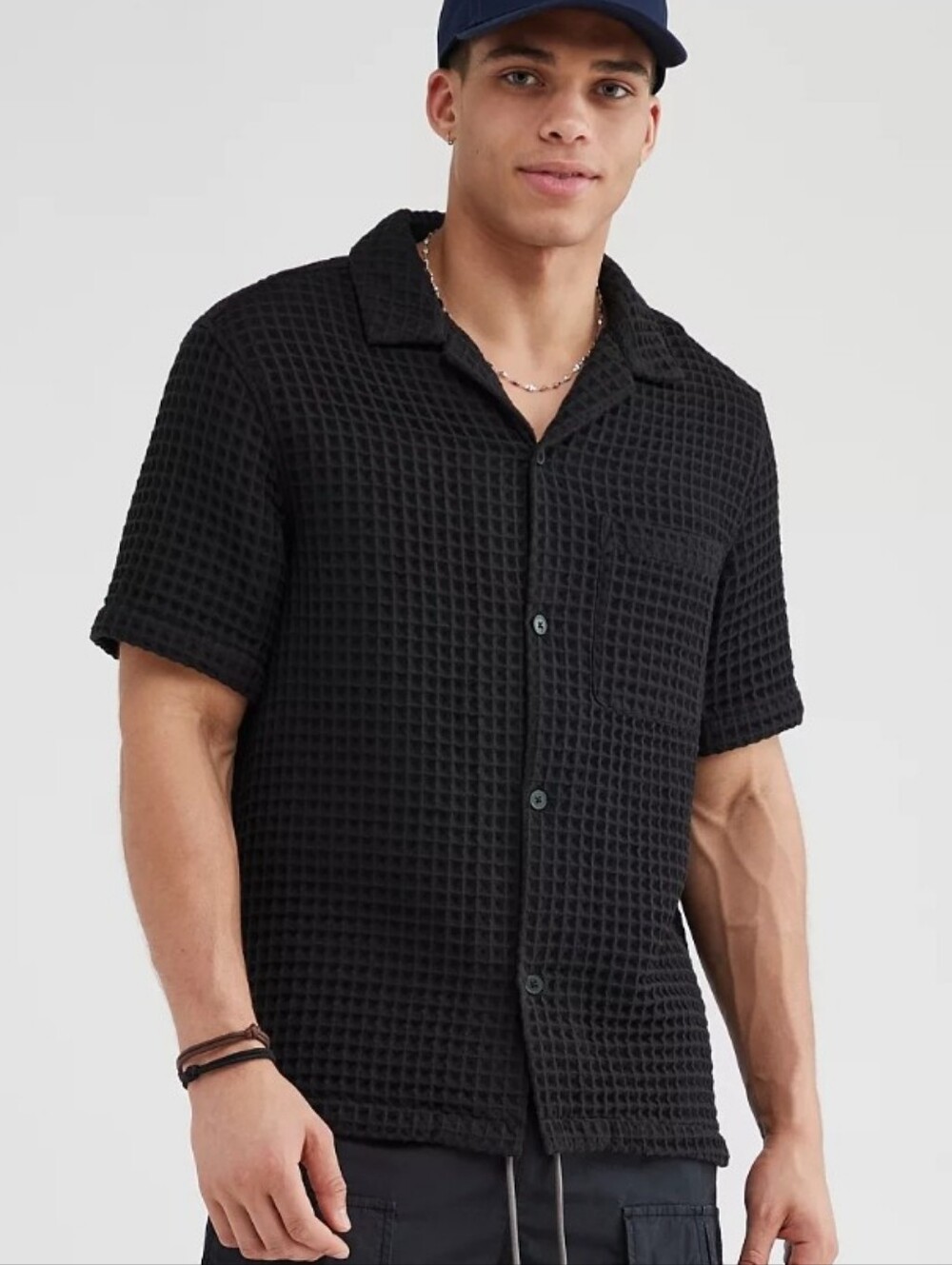 Standard Cloth Waffle Textured Button up Short Sleeve Shop